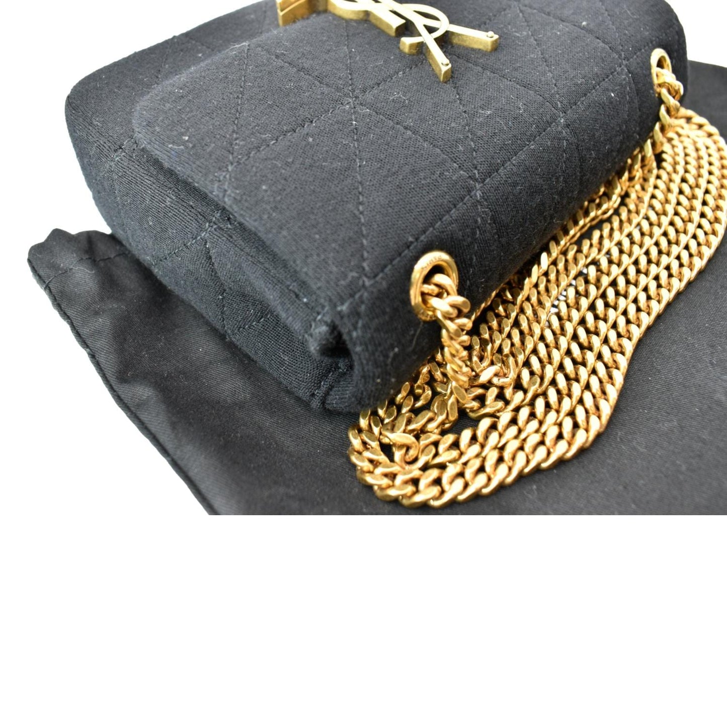 YVES SAINT LAURENT Jamie Mini Carre Rive Gauche Wool Chain Bag Black