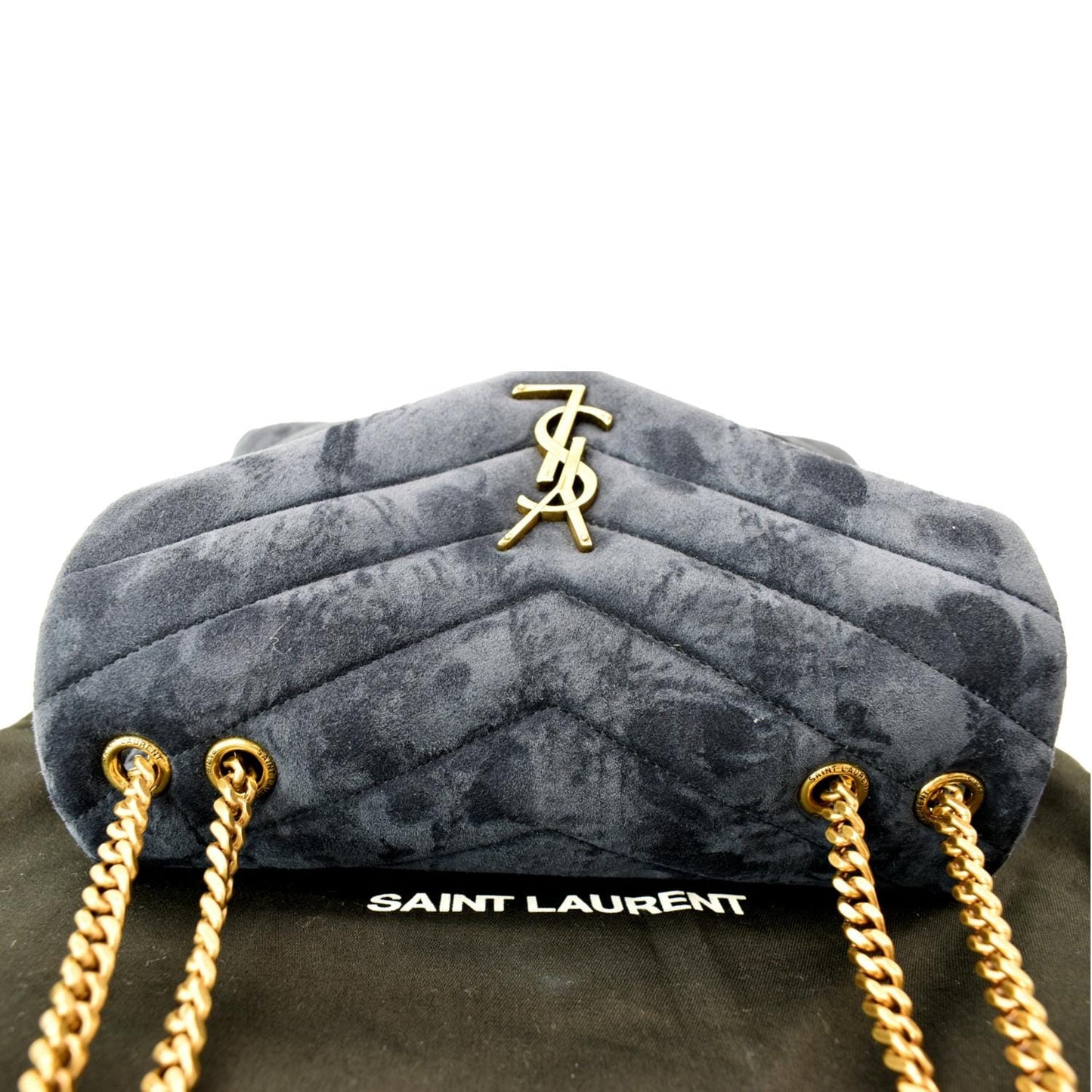 YVES SAINT LAURENT Small Loulou Velvet Shoulder Bag Blue