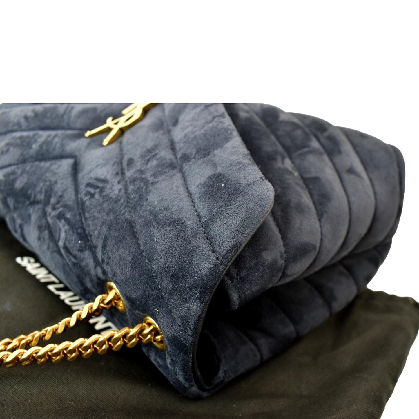 YVES SAINT LAURENT Small Loulou Velvet Shoulder Bag Blue