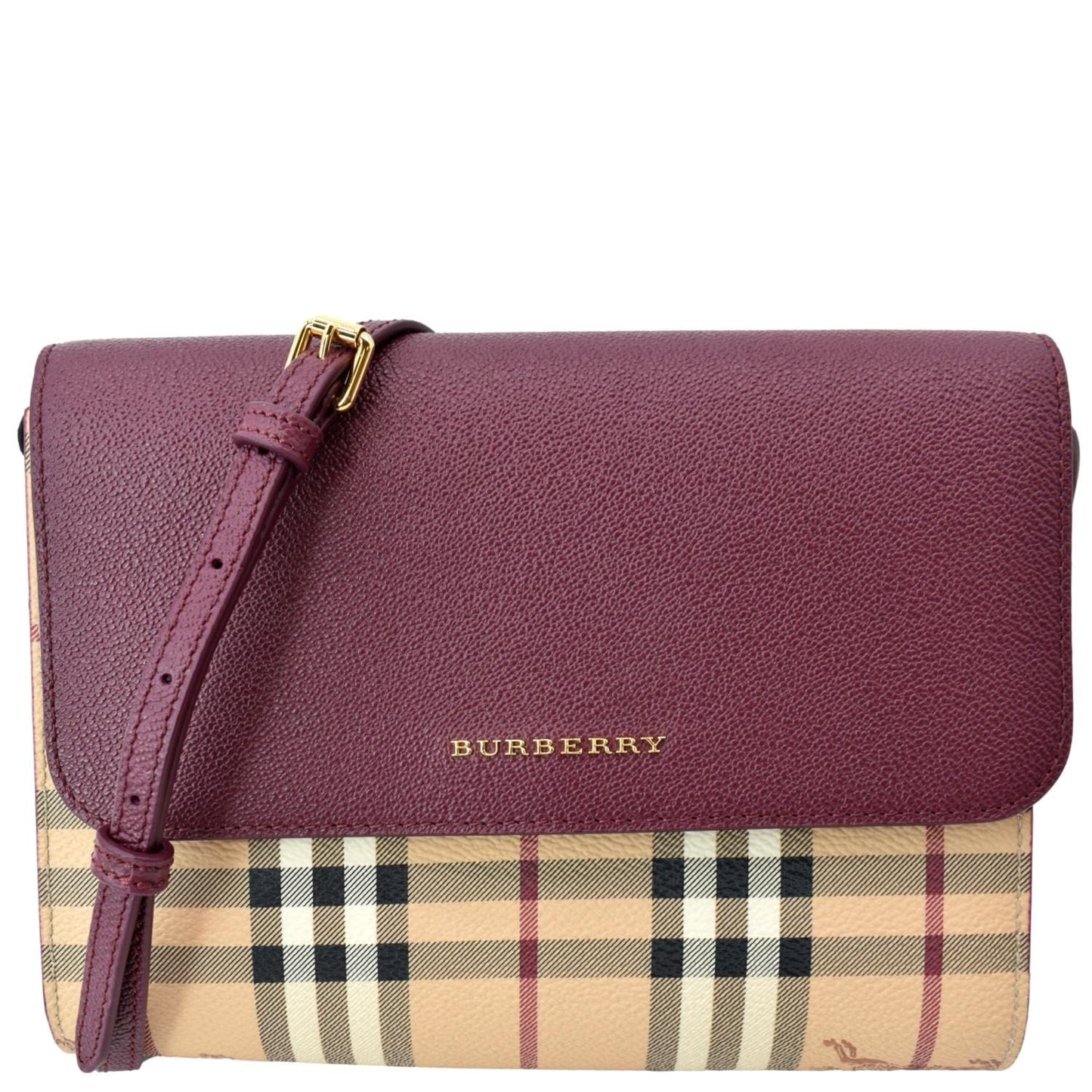 Burberry Loxley Check Leather Shoulder Bag Purple