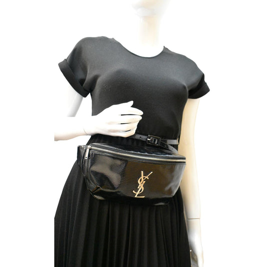 YVES SAINT LAURENT Embossed Patent Leather Belt Bag Black