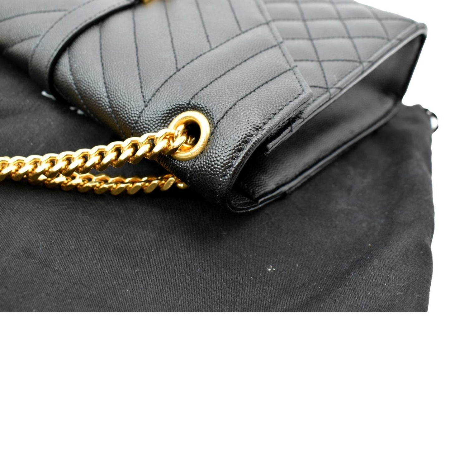 YVES SAINT LAURENT Medium Envelope Leather Chain Shoulder Bag Black