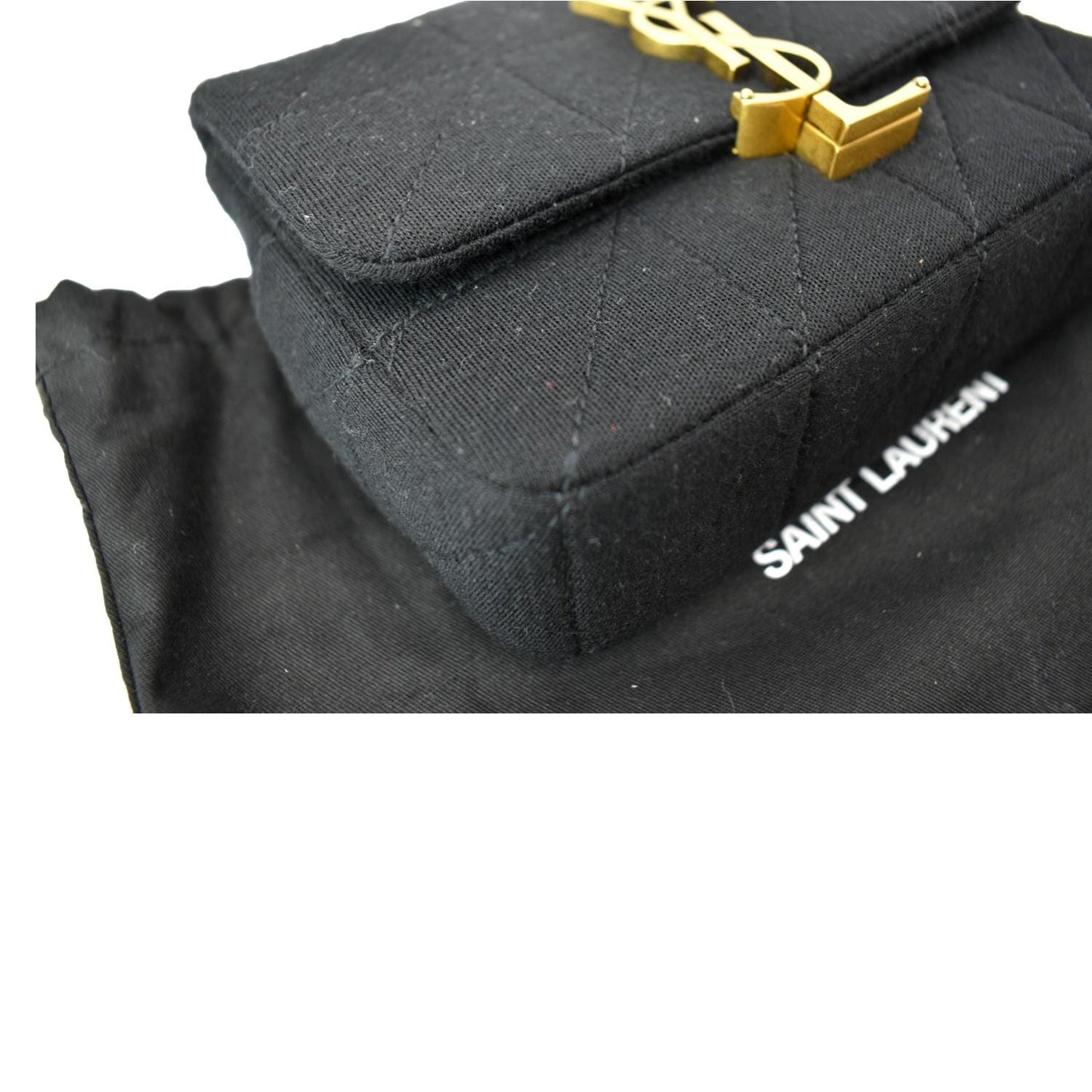 YVES SAINT LAURENT Jamie Mini Carre Rive Gauche Wool Chain Bag Black