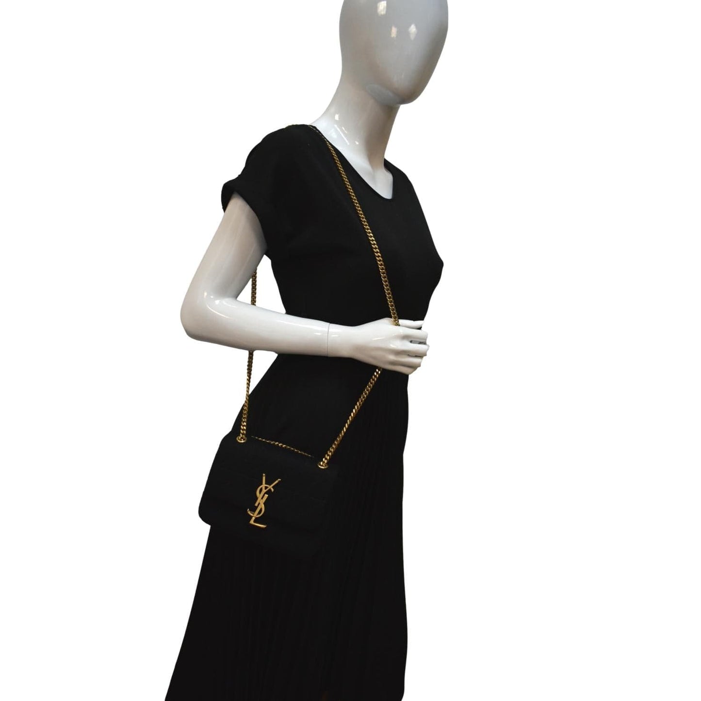 YVES SAINT LAURENT Jamie Mini Carre Rive Gauche Wool Chain Bag Black