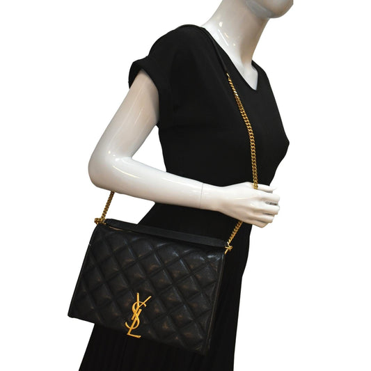 YVES SAINT LAURENT Becky Quilted Leather Shoulder Chain Bag Black