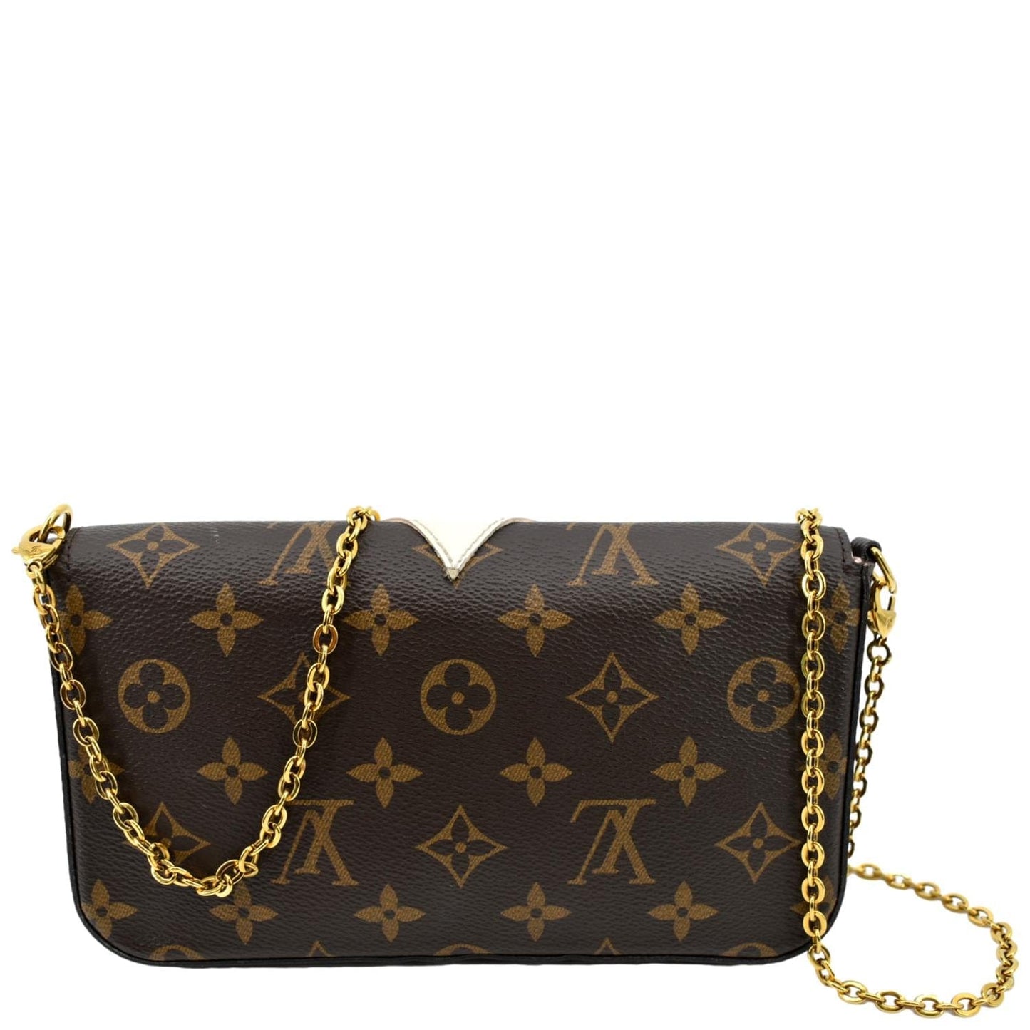 LOUIS VUITTON Pochette Felicie Owl Monogram Chain Crossbody Bag Brown