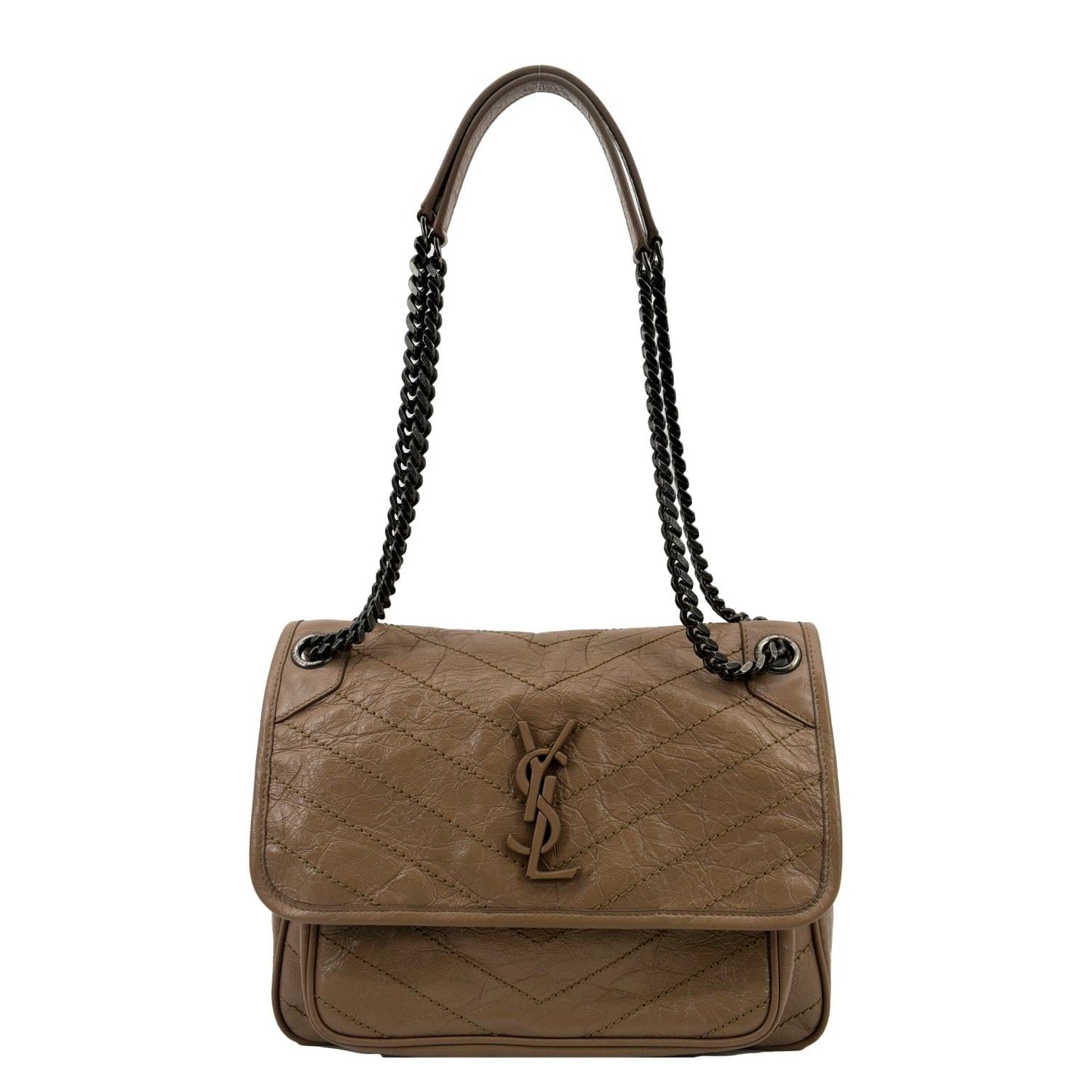 YVES SAINT LAURENT Niki Medium Leather Crossbody Bag Greyish Brown