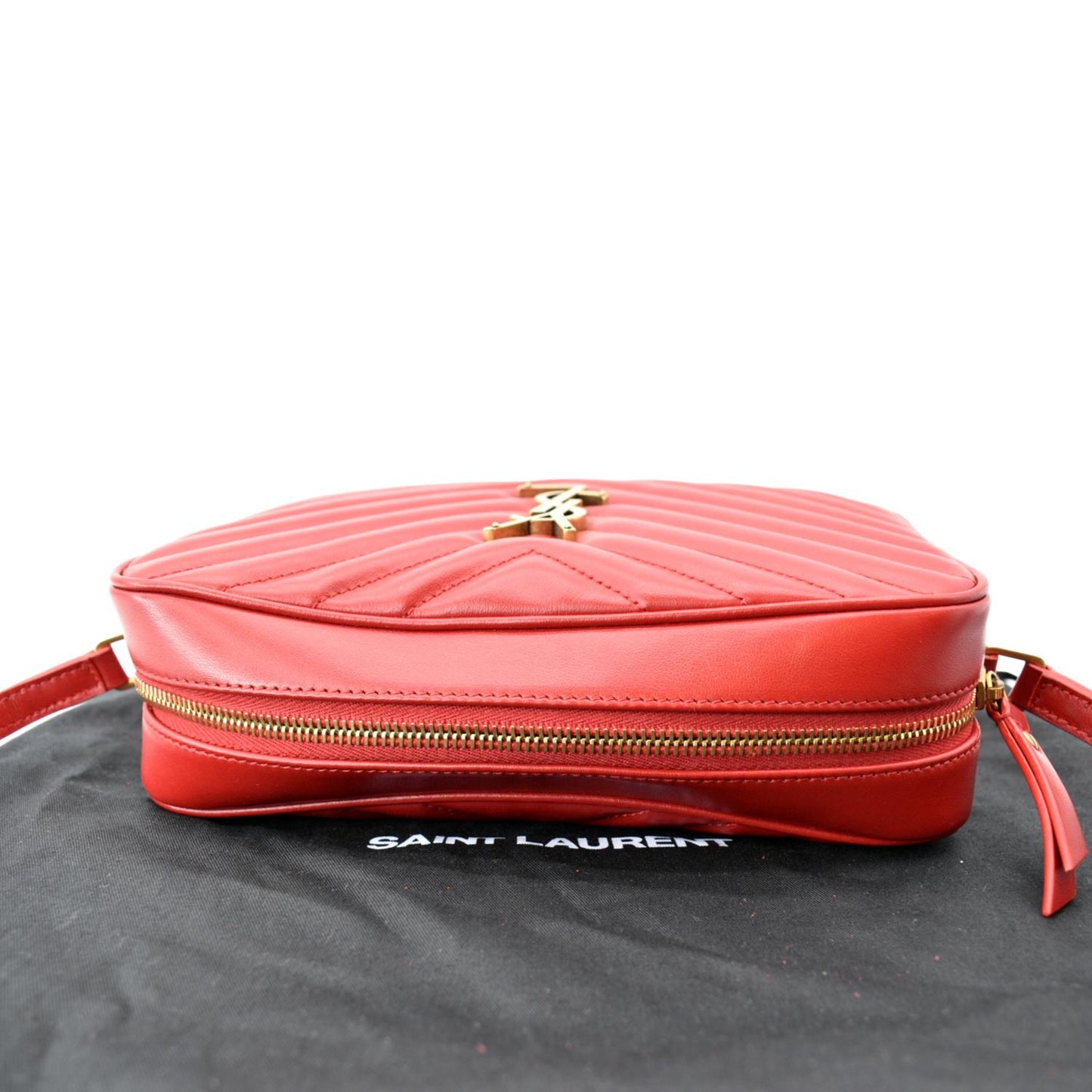 YVES SAINT LAURENT Lou Chevron Leather Camera Crossbody Bag Red