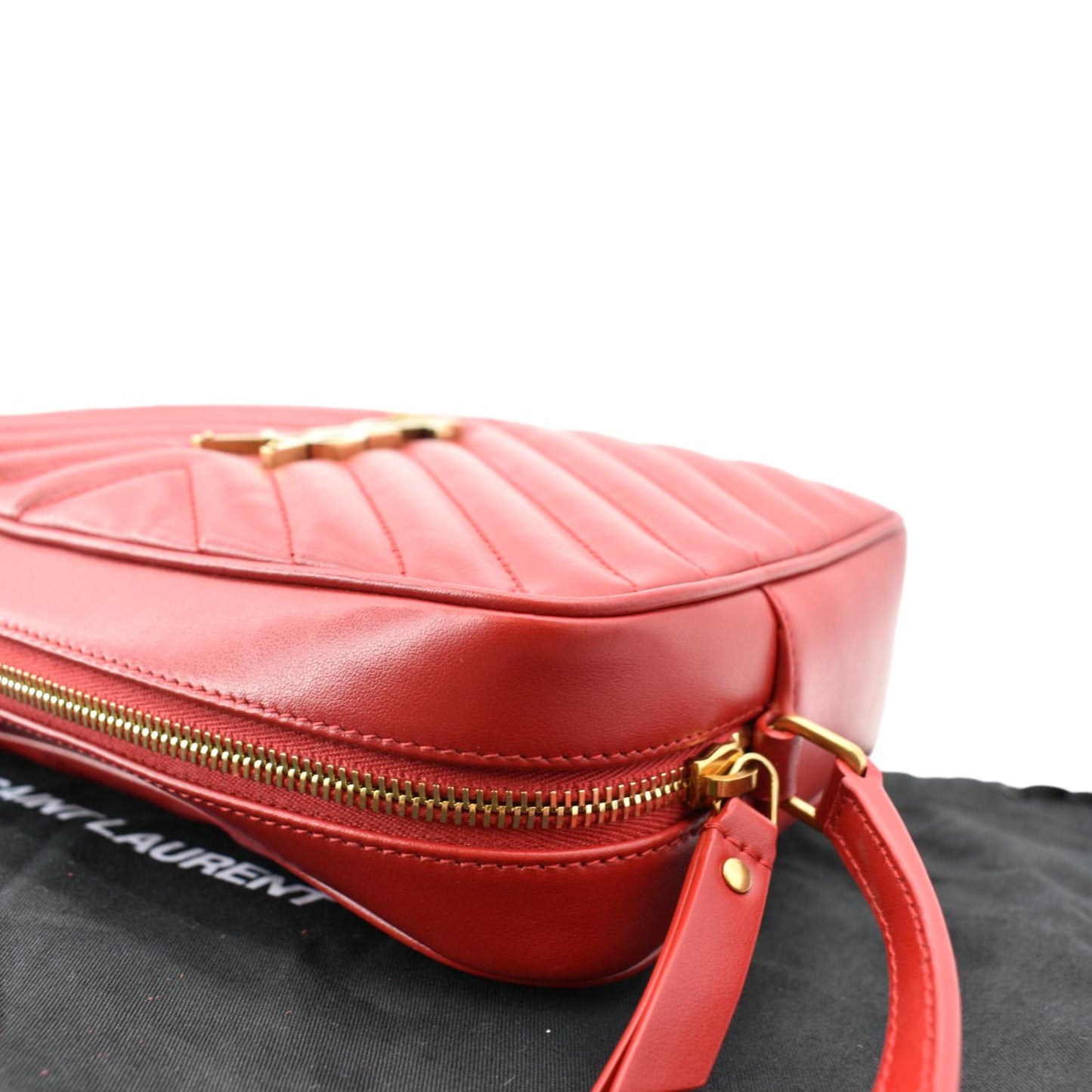 YVES SAINT LAURENT Lou Chevron Leather Camera Crossbody Bag Red