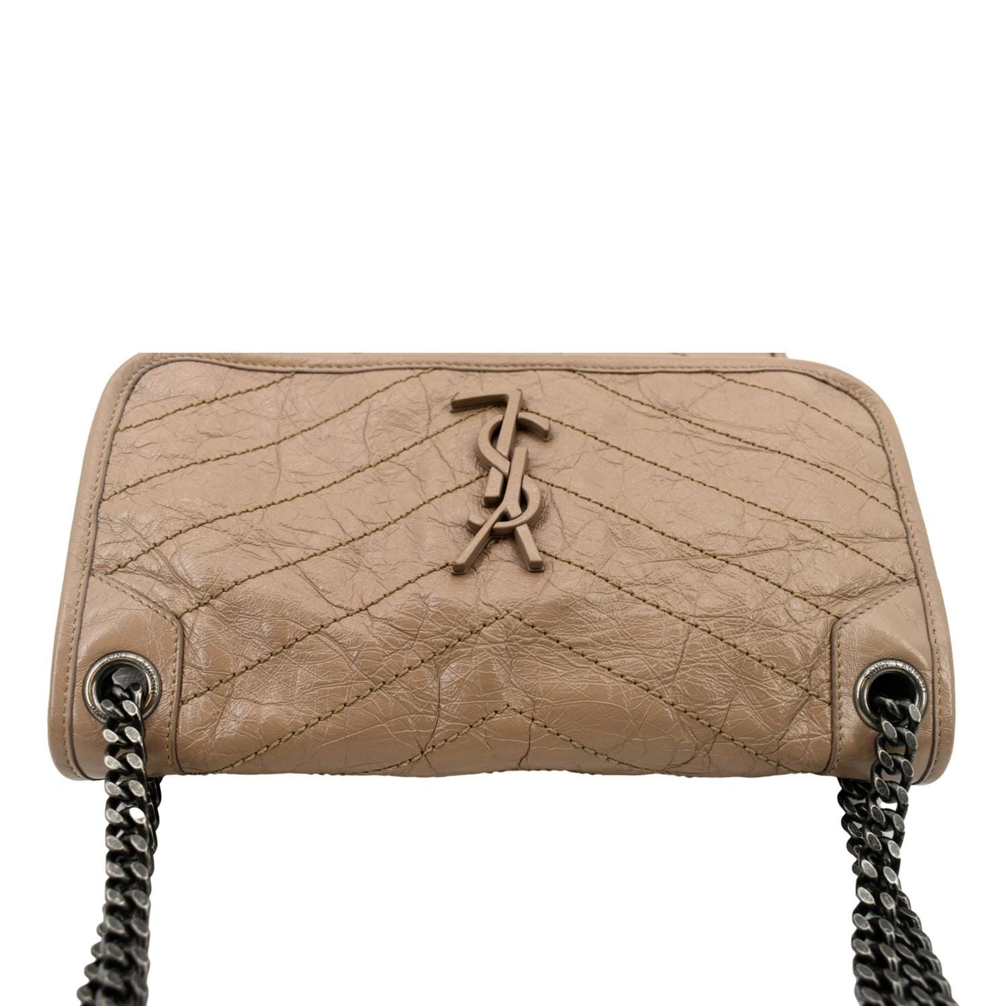 YVES SAINT LAURENT Niki Medium Leather Crossbody Bag Greyish Brown