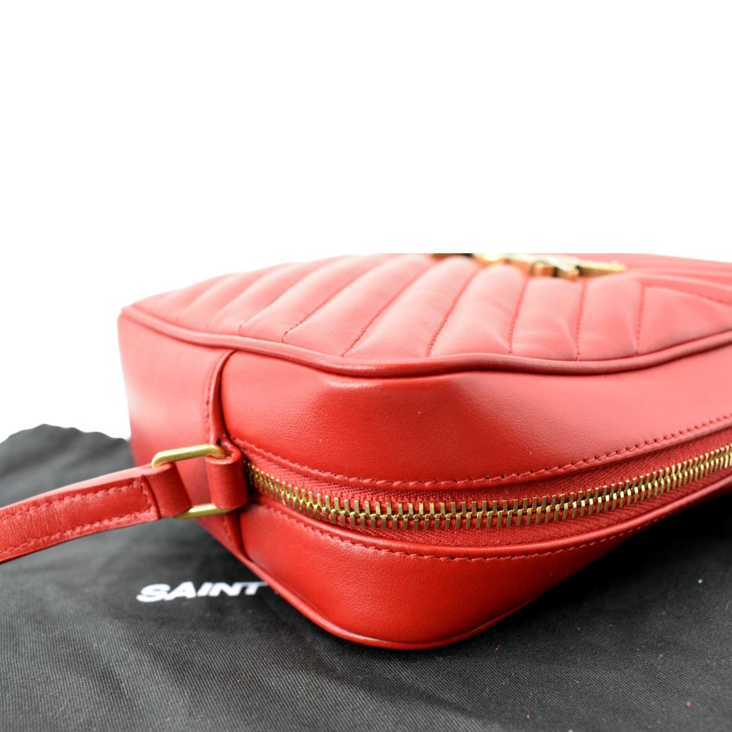 YVES SAINT LAURENT Lou Chevron Leather Camera Crossbody Bag Red