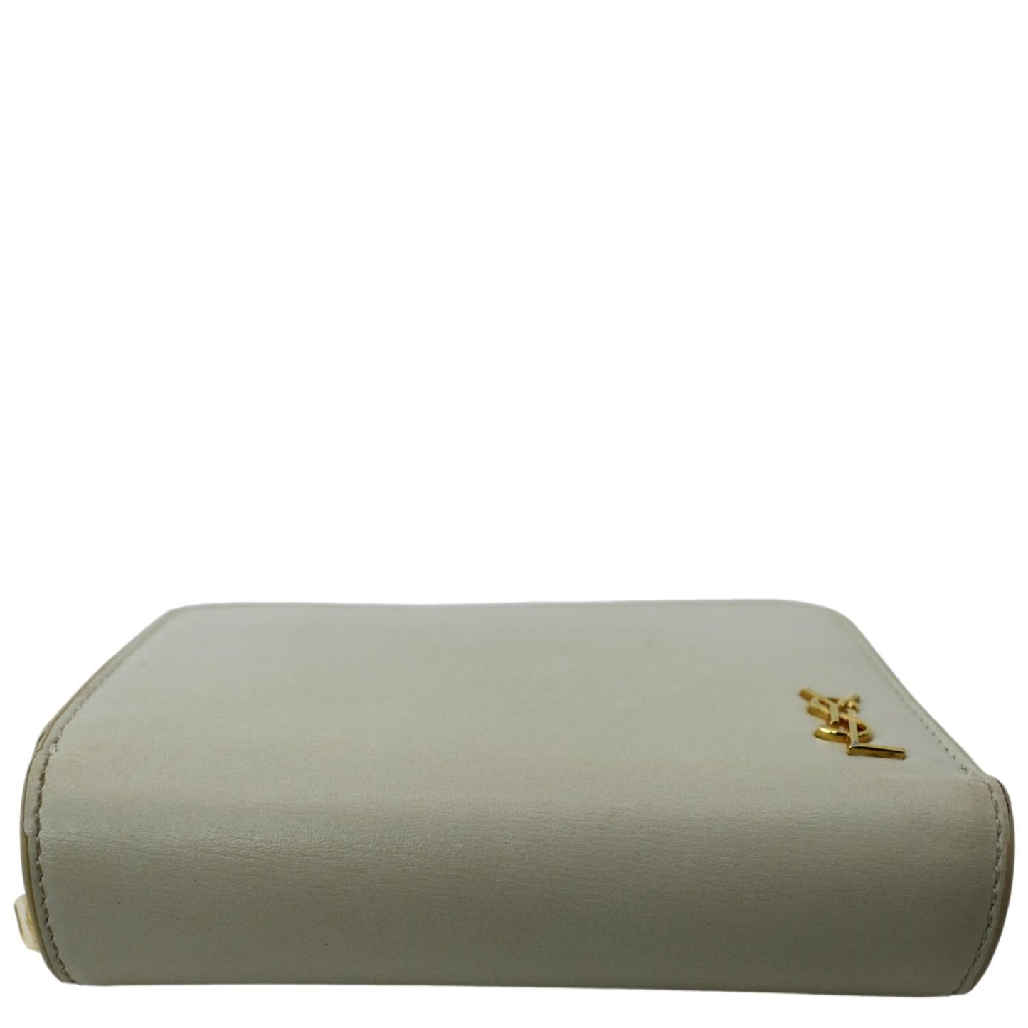 YVES SAINT LAURENT Tiny Monogram Compact Leather Zip Around Wallet White