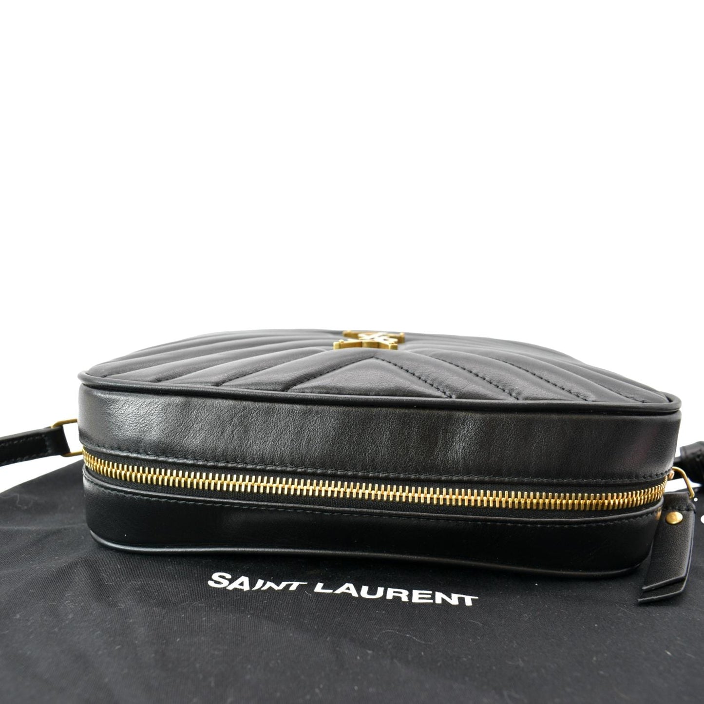 YVES SAINT LAURENT Lou Chevron Leather Camera Crossbody Bag Black
