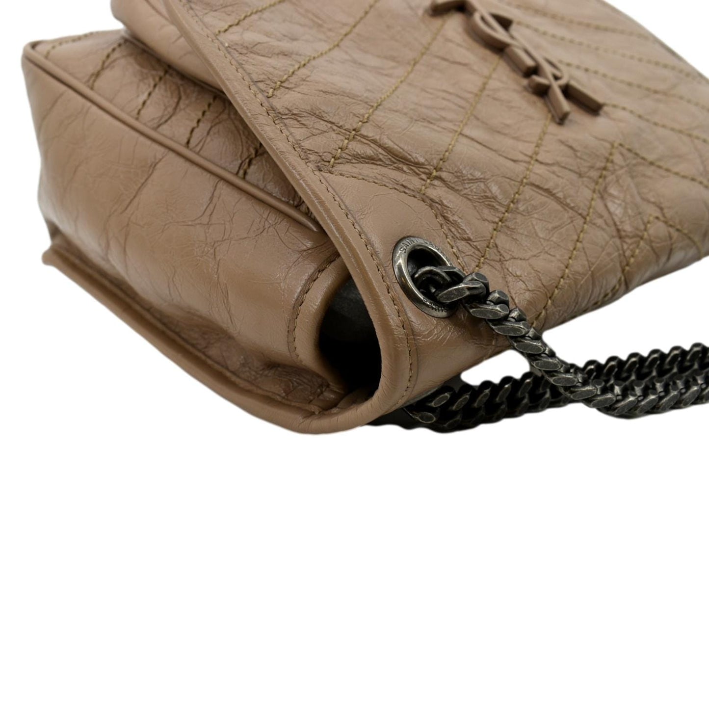 YVES SAINT LAURENT Niki Medium Leather Crossbody Bag Greyish Brown