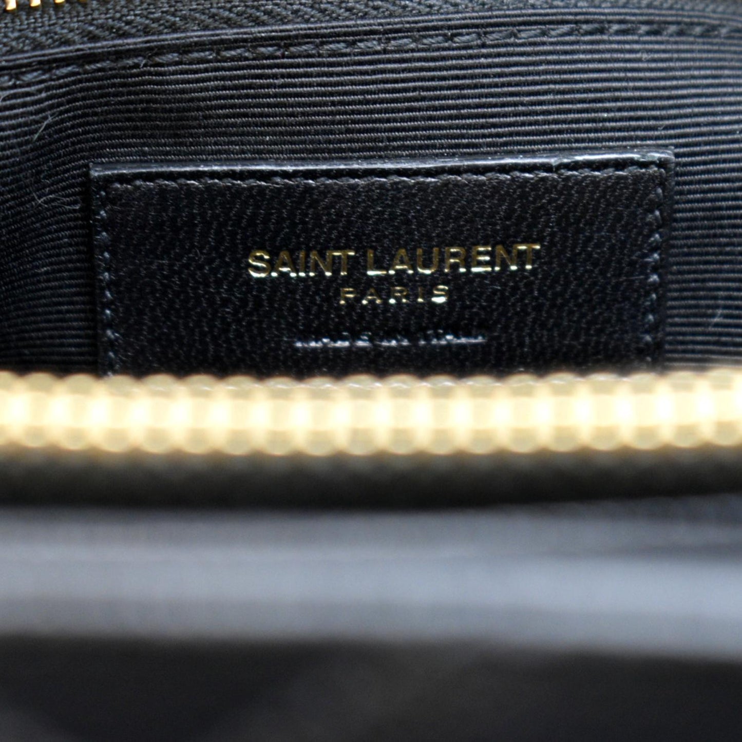 YVES SAINT LAURENT Chevron Leather Shopping Tote Shoulder Bag Black