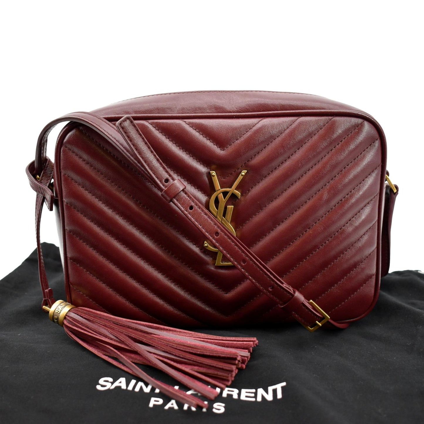 YVES SAINT LAURENT Lou Camera Chevron Leather Crossbody Bag Maroon