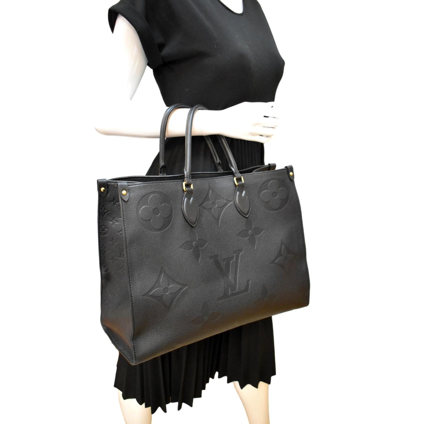 LOUIS VUITTON Onthego GM Monogram Empreinte Leather Tote Bag Black - New Year Deals