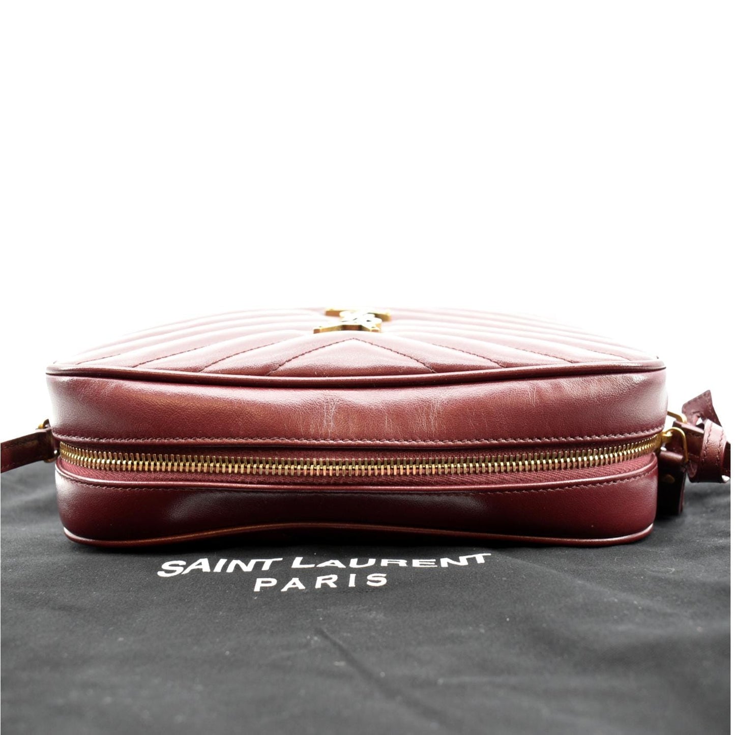 YVES SAINT LAURENT Lou Camera Chevron Leather Crossbody Bag Maroon