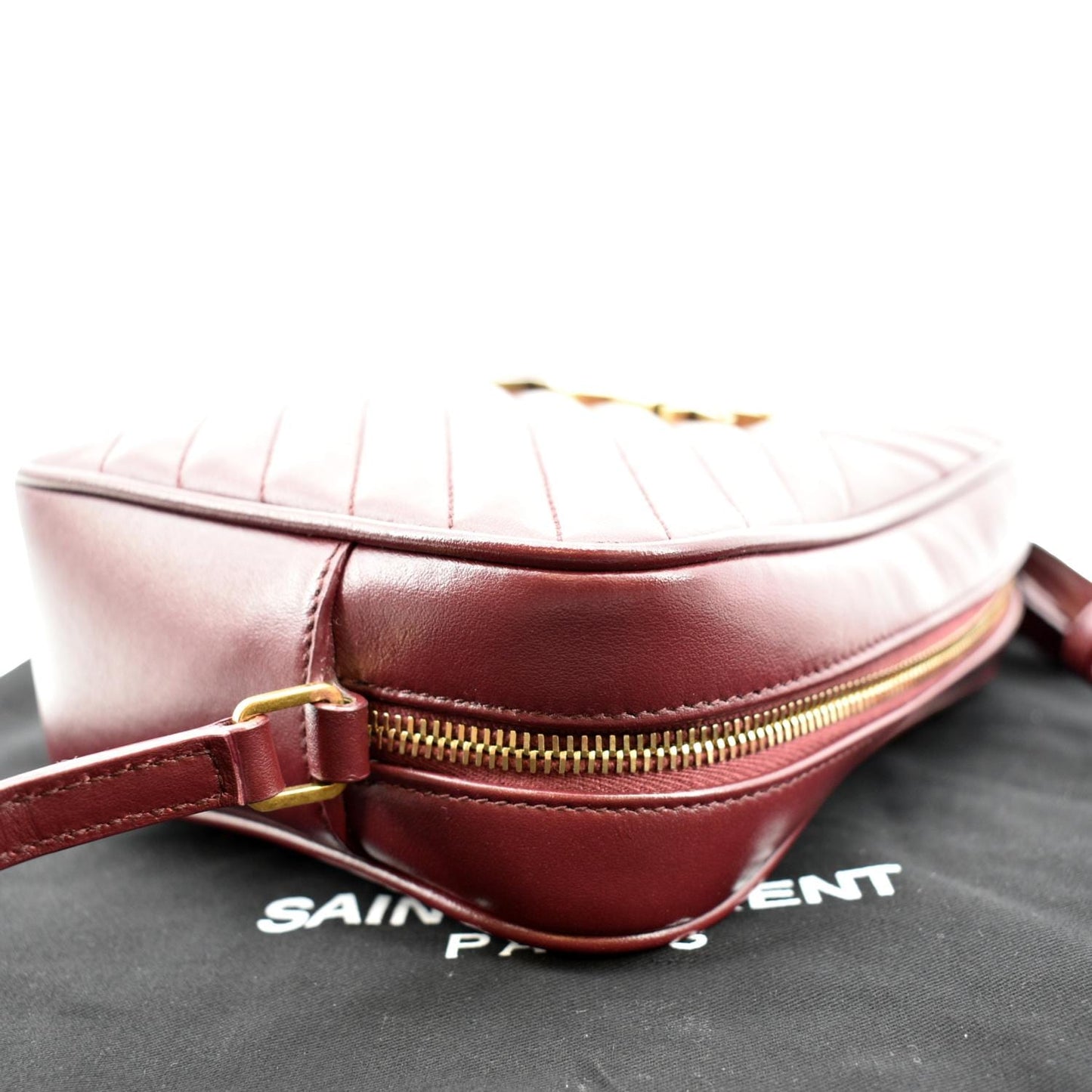 YVES SAINT LAURENT Lou Camera Chevron Leather Crossbody Bag Maroon
