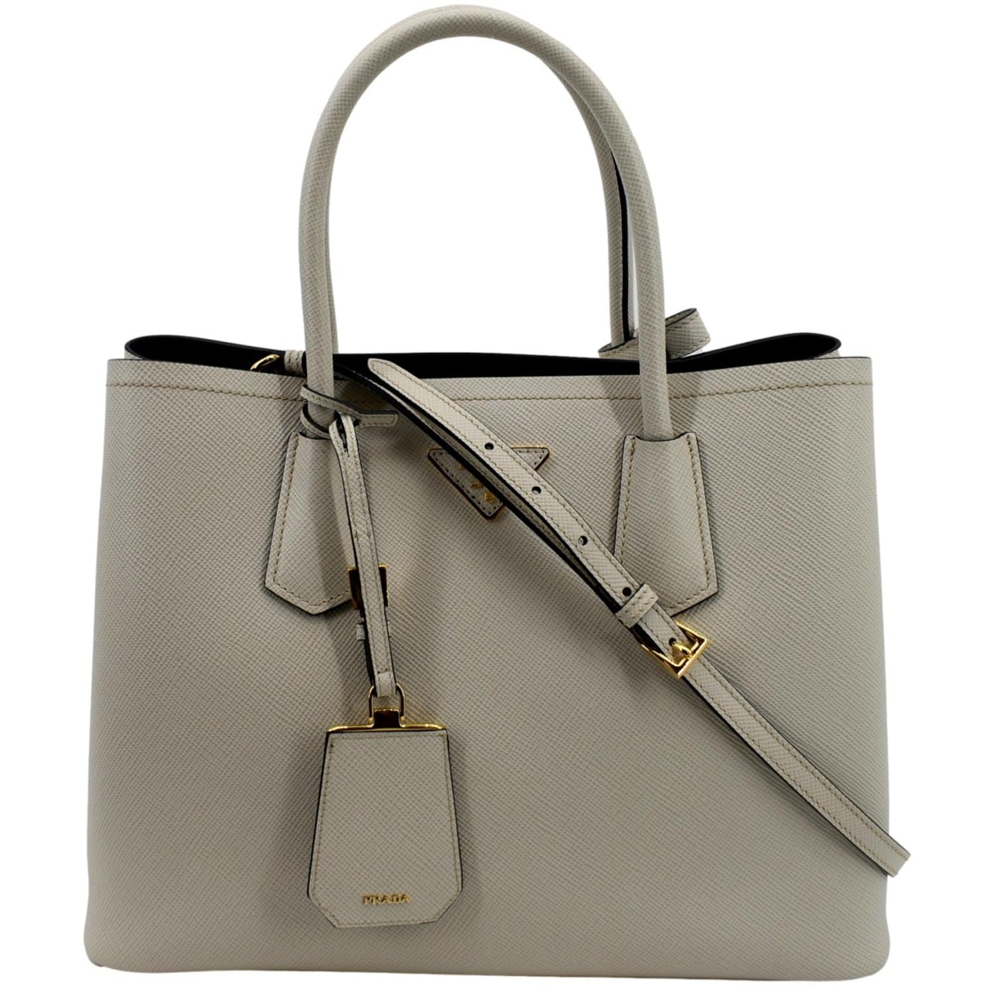 PRADA Medium Double Saffiano Leather Crossbody Bag White - Hot Deals