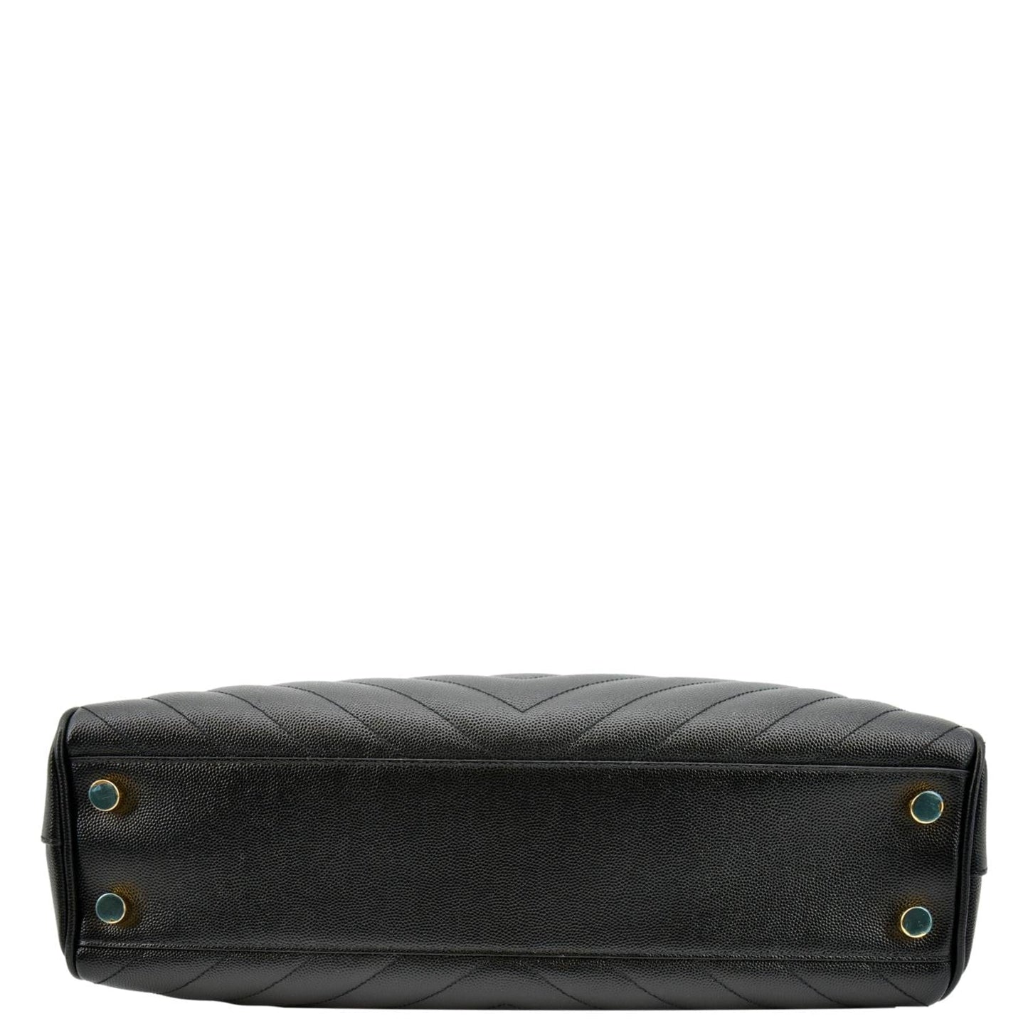 YVES SAINT LAURENT Chevron Leather Shopping Tote Shoulder Bag Black