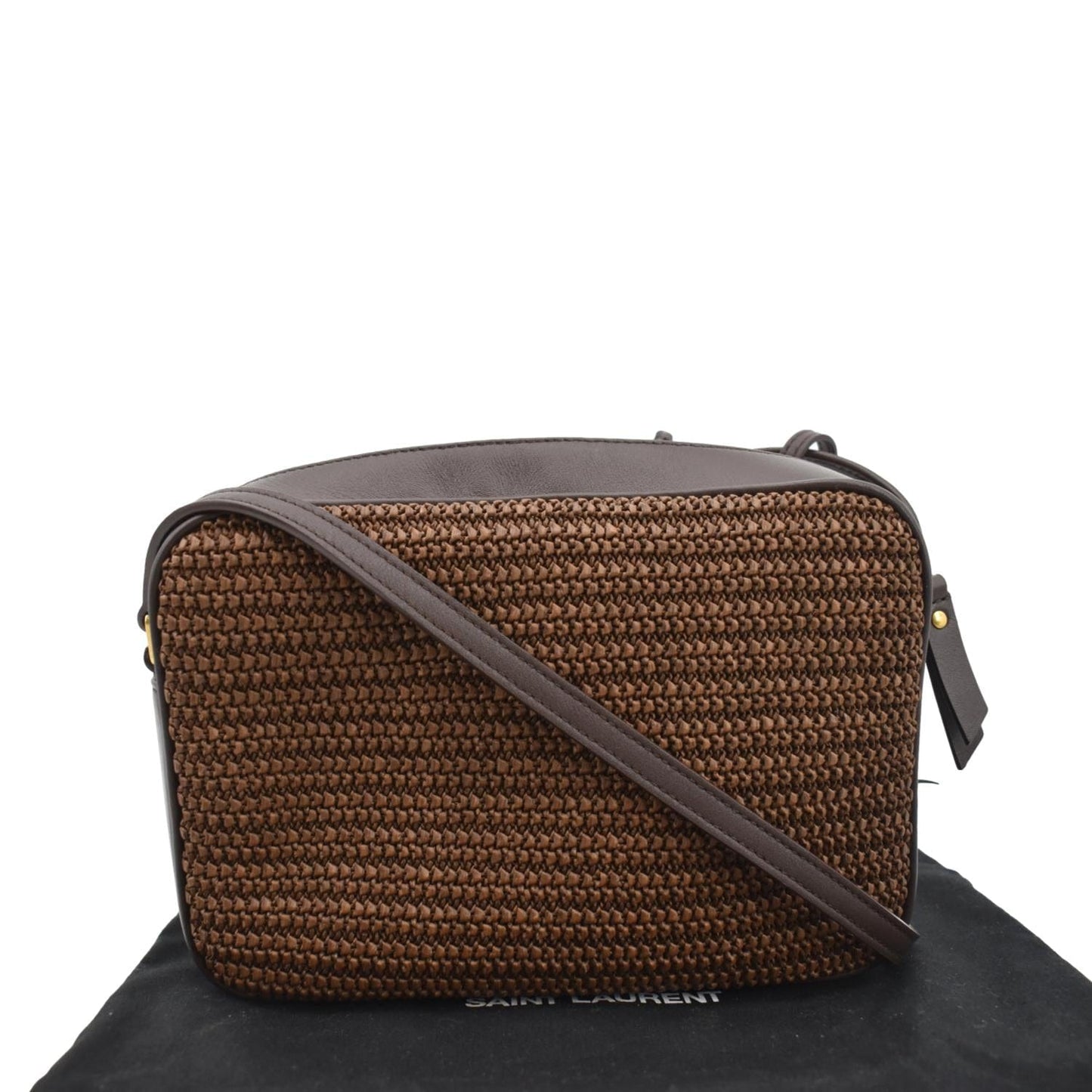 YVES SAINT LAURENT Lou Camera Raffia Canvas Crossbody Bag Brown