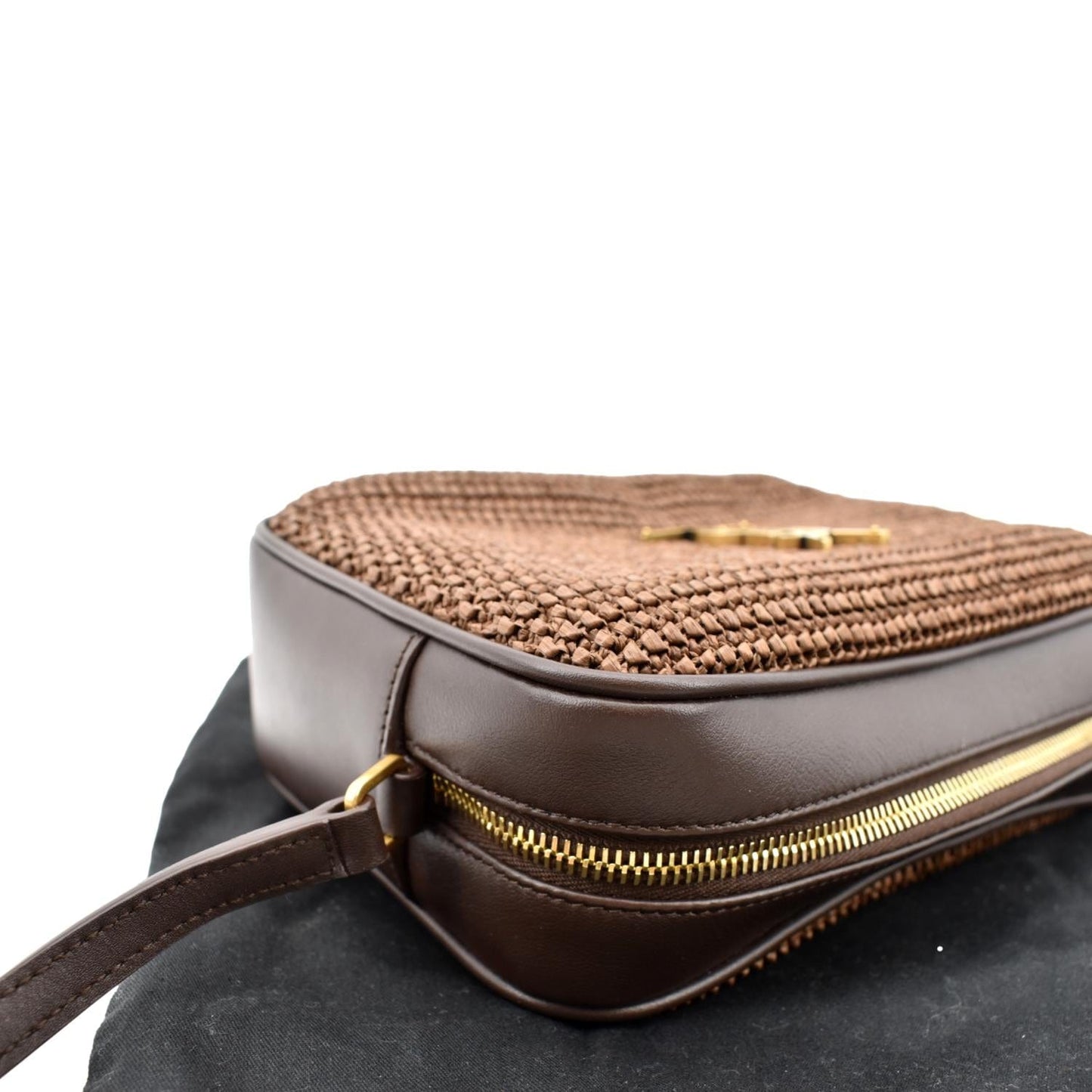 YVES SAINT LAURENT Lou Camera Raffia Canvas Crossbody Bag Brown