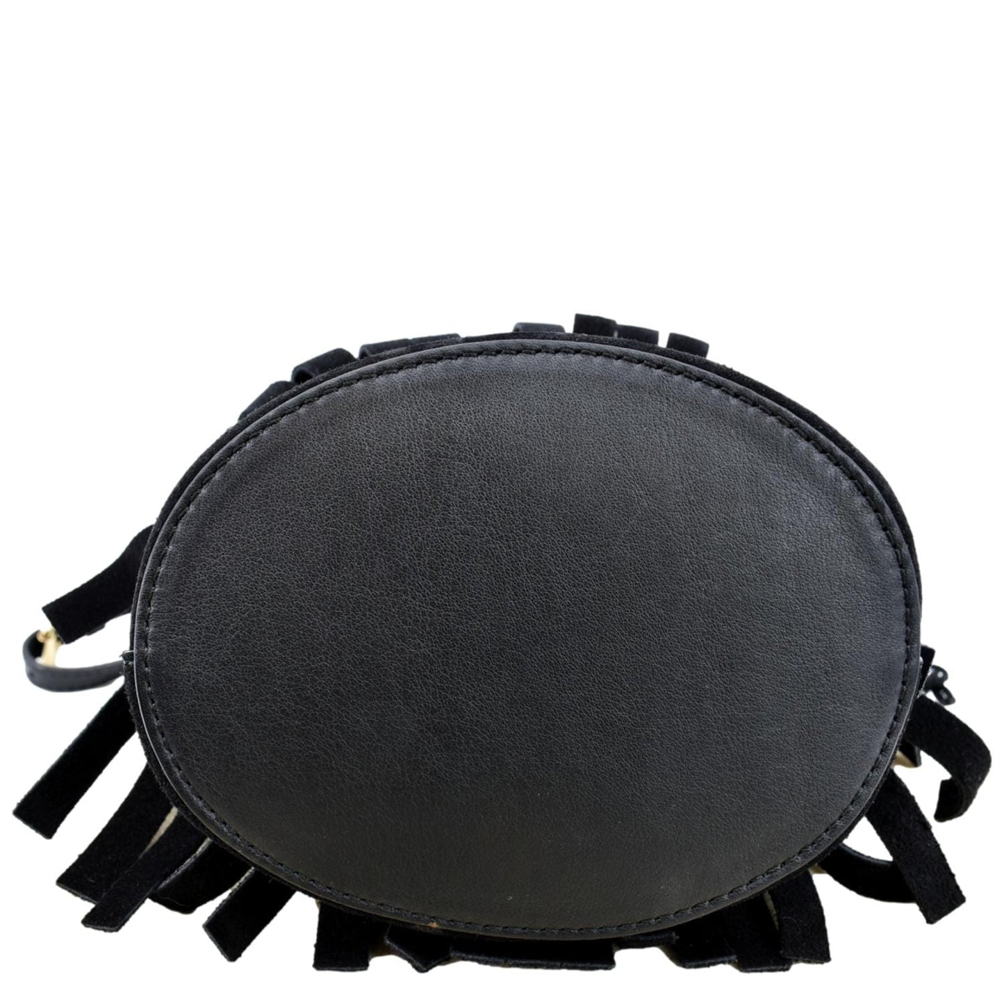 BURBERRY Mini Fringe Suede Crossbody Bucket Bag Black