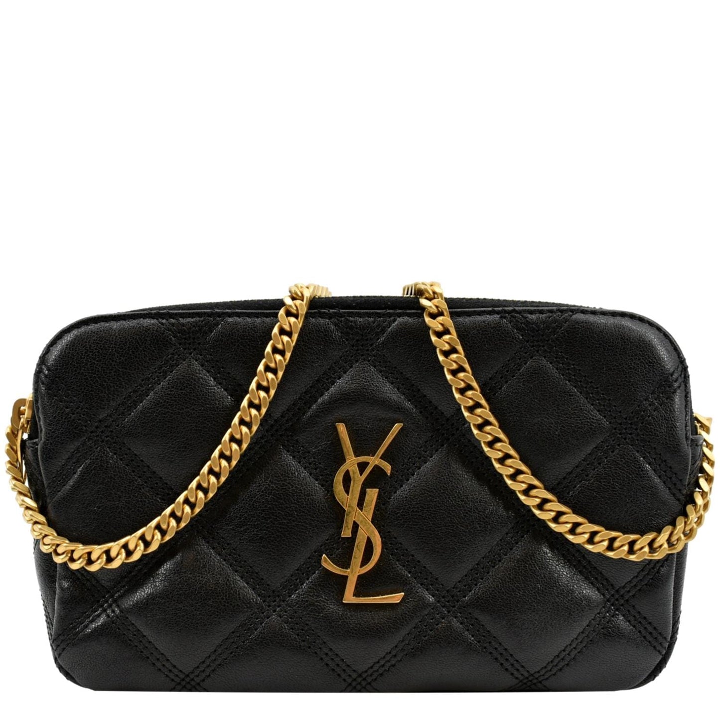 YVES SAINT LAURENT Becky Double Zip Lambskin Leather Crossbody Bag Black