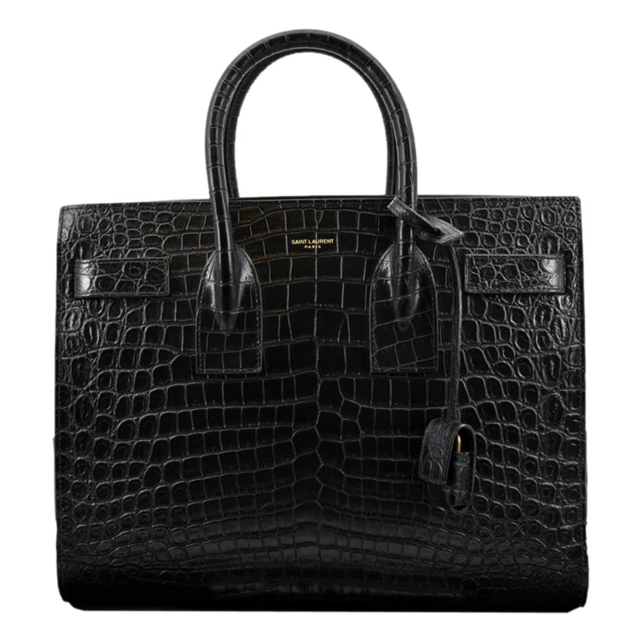 YVES SAINT LAURENT Sac de Jour Crocodile-Embossed Satchel Bag Black