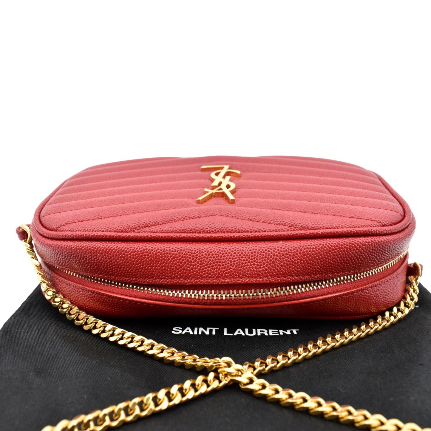 YVES SAINT LAURENT Lou Chevron Leather Camera Crossbody Bag Red