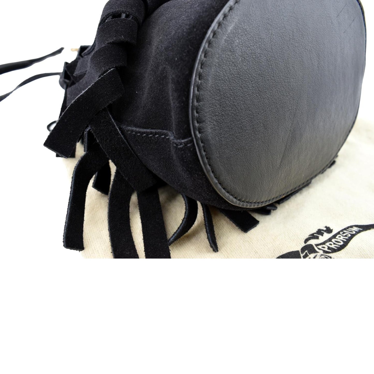 BURBERRY Mini Fringe Suede Crossbody Bucket Bag Black