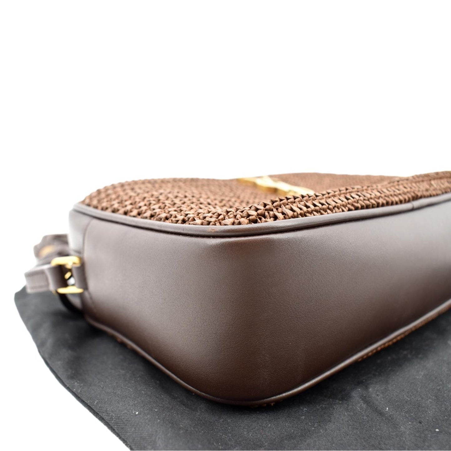 YVES SAINT LAURENT Lou Camera Raffia Canvas Crossbody Bag Brown