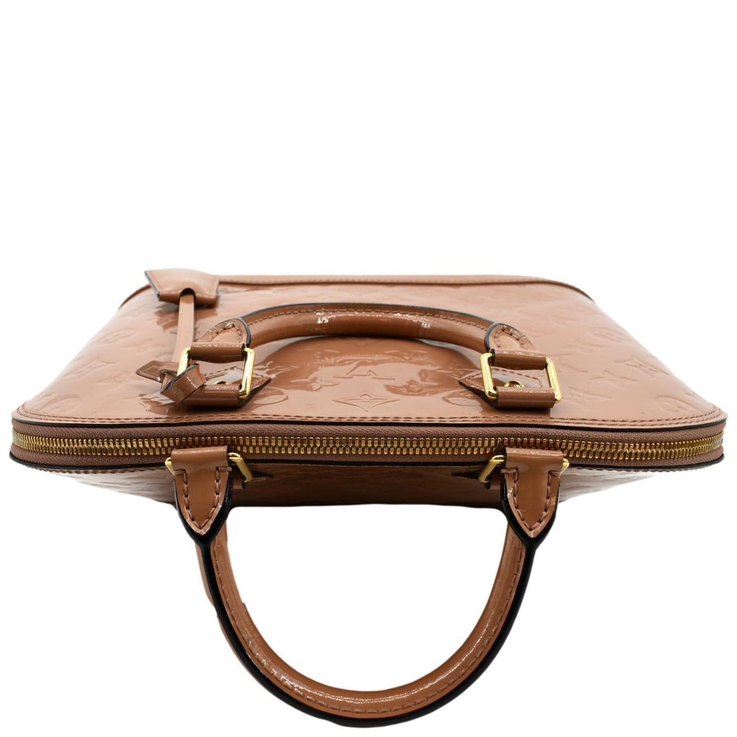 LOUIS VUITTON Alma MM Monogram Vernis Leather Satchel Bag Tan