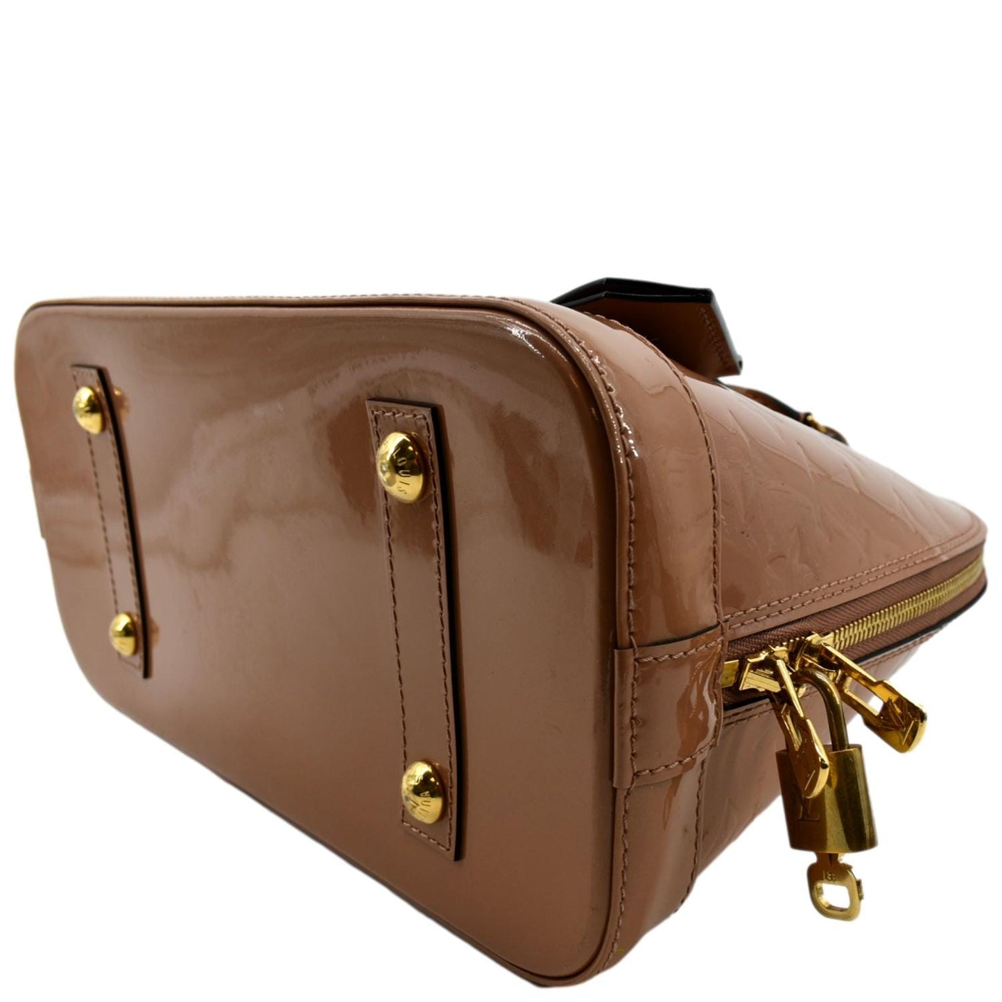 LOUIS VUITTON Alma MM Monogram Vernis Leather Satchel Bag Tan