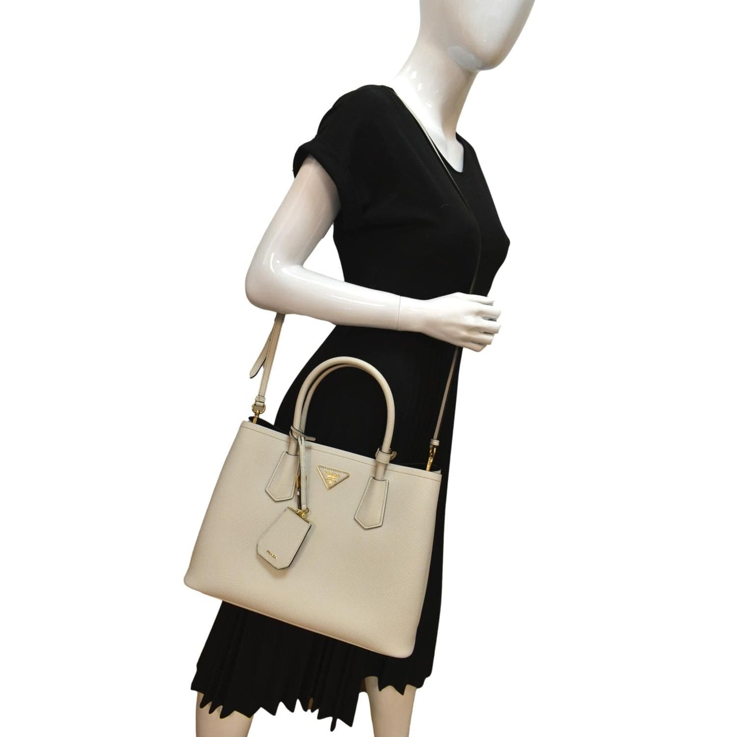 PRADA Medium Double Saffiano Leather Crossbody Bag White - Hot Deals