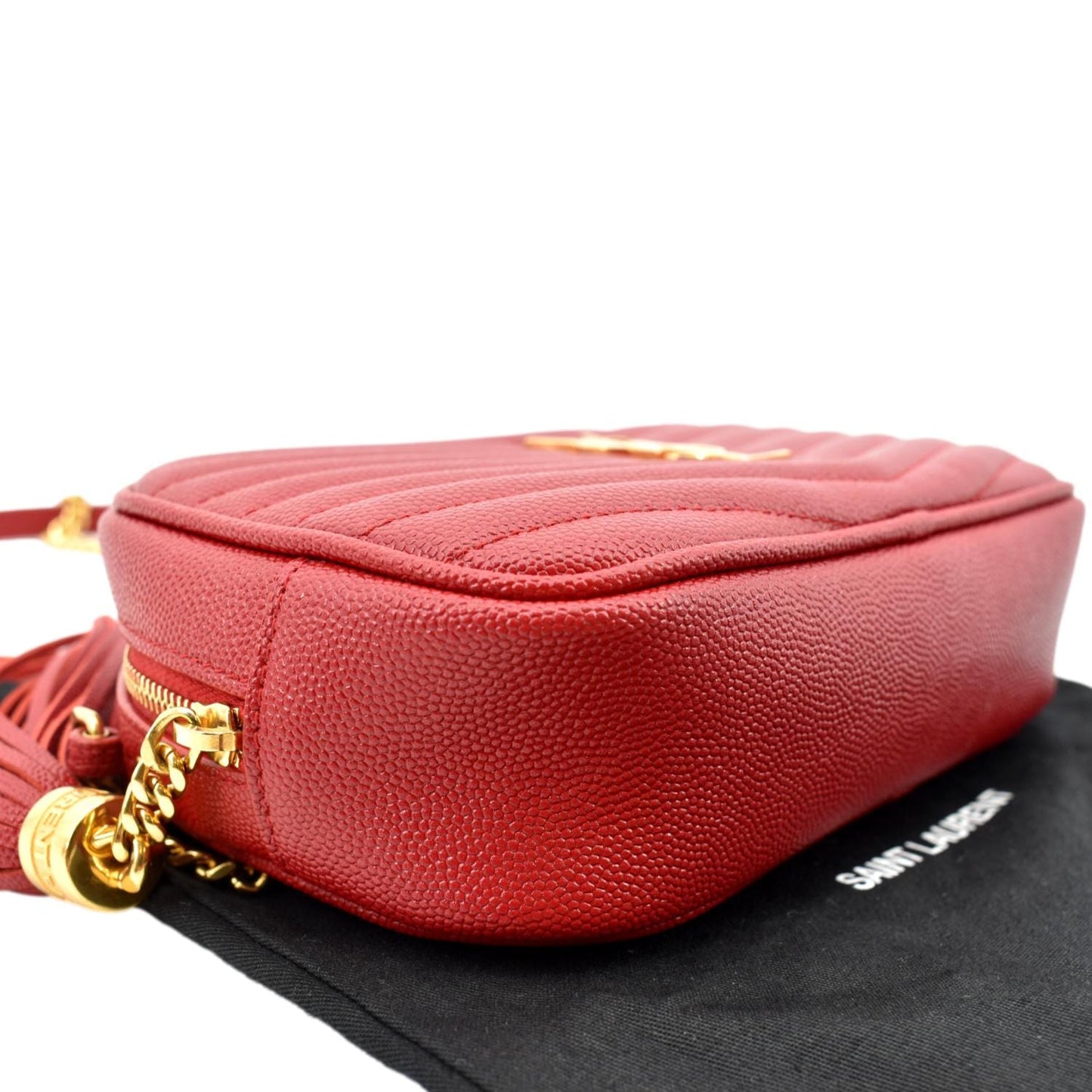 YVES SAINT LAURENT Lou Chevron Leather Camera Crossbody Bag Red