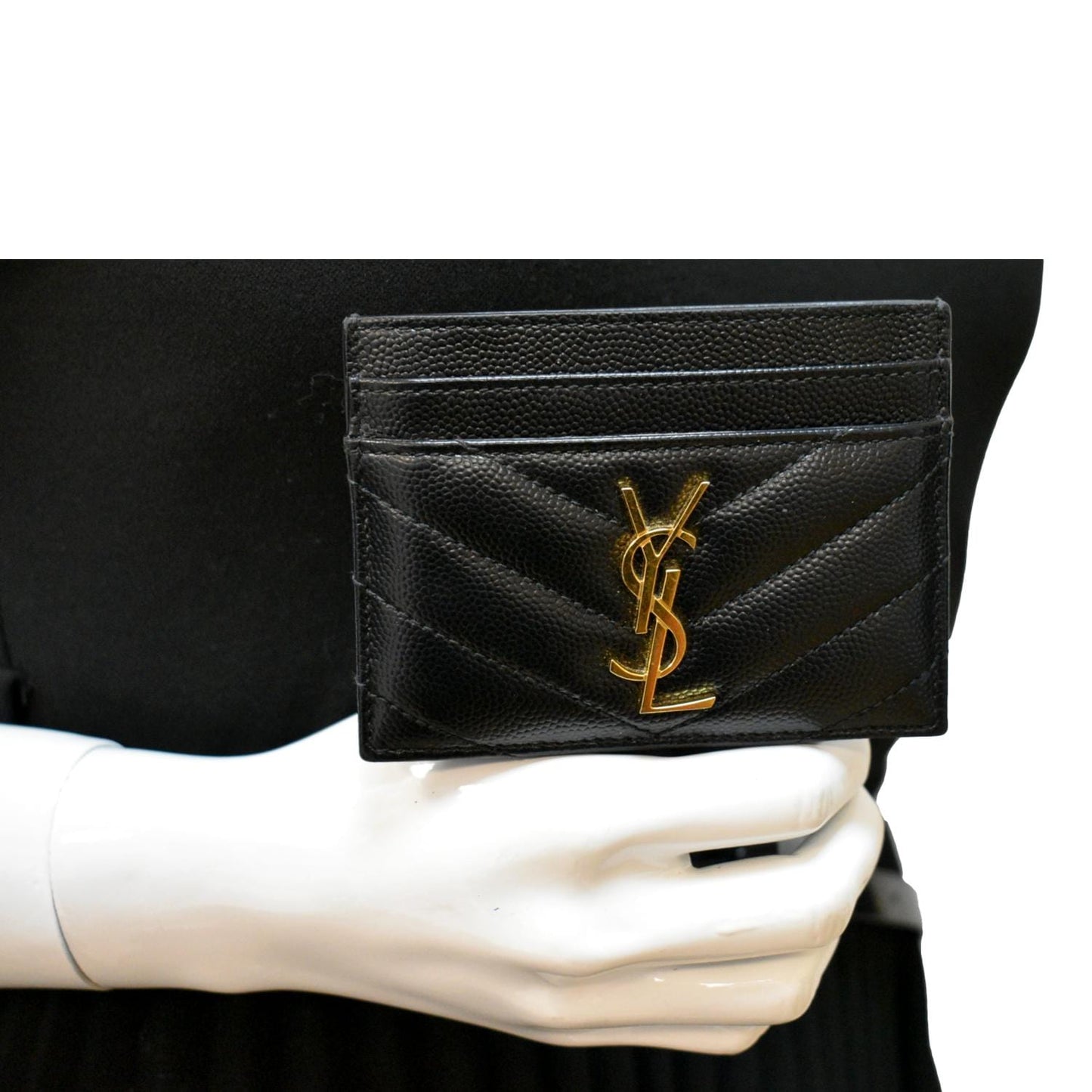 YVES SAINT LAURENT Monogram Grain Leather Card Case Black