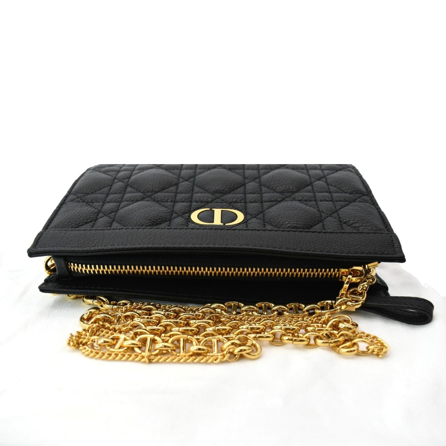 CHRISTIAN DIOR Caro Cannage Calfskin Zipped Pouch Black