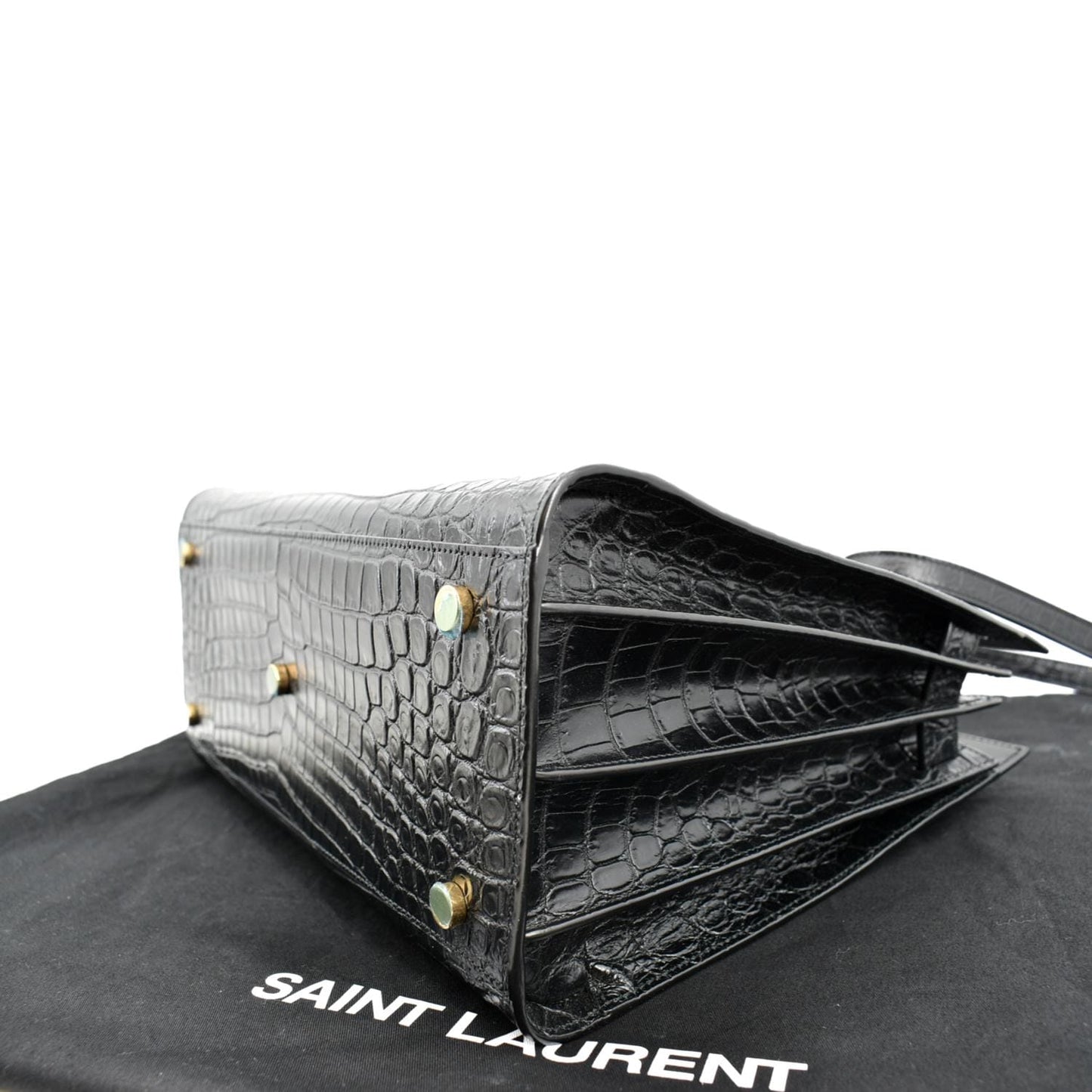 YVES SAINT LAURENT Sac de Jour Crocodile-Embossed Satchel Bag Black