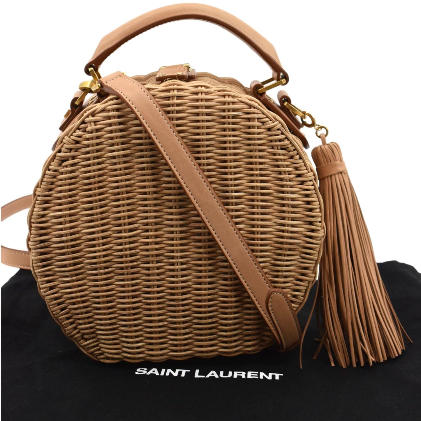 YVES SAINT LAURENT Mica Wicker Leather Crossbody Bag Beige
