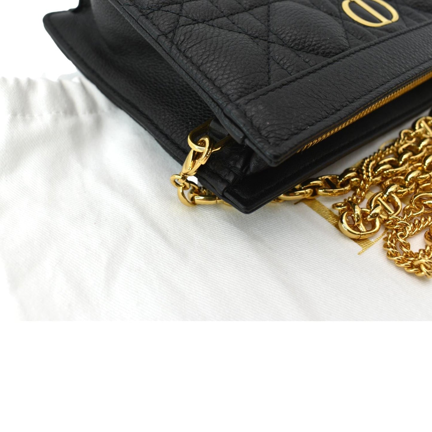 CHRISTIAN DIOR Caro Cannage Calfskin Zipped Pouch Black