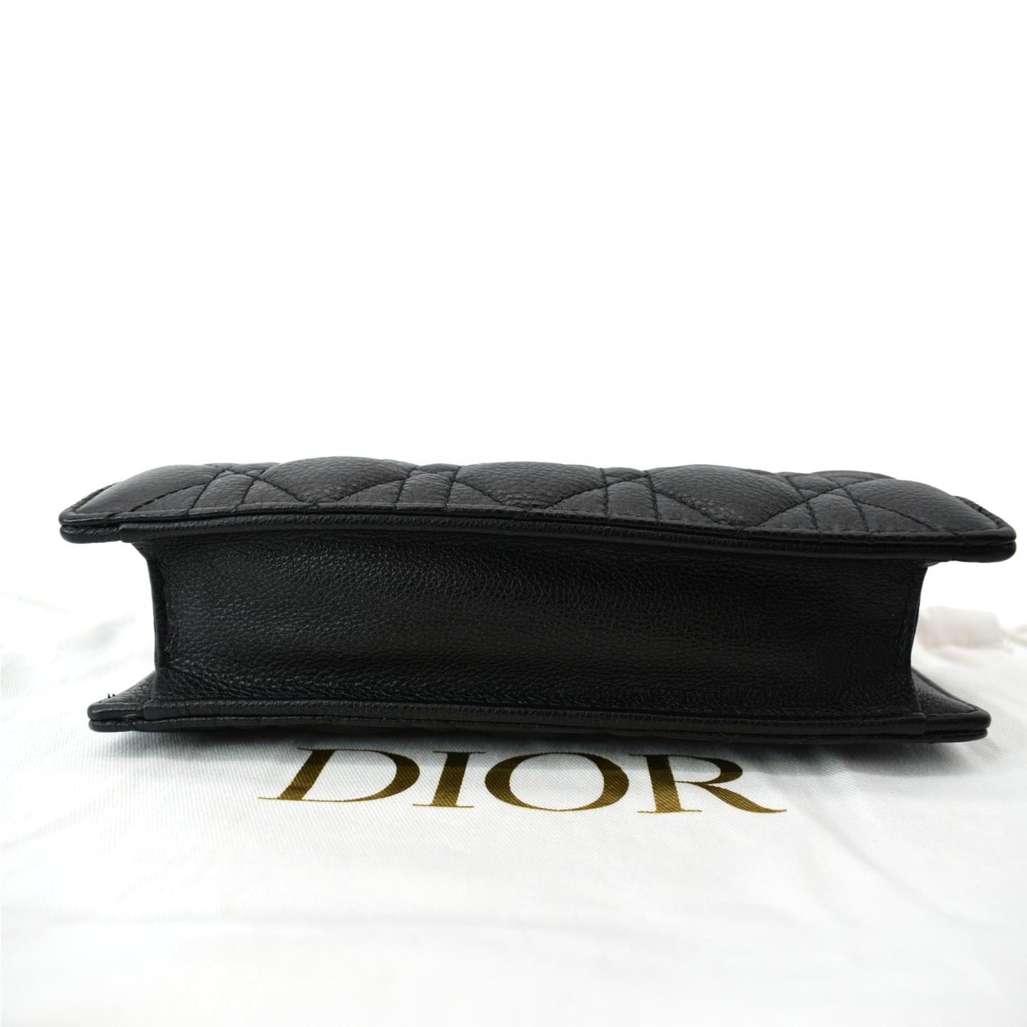 CHRISTIAN DIOR Caro Cannage Calfskin Zipped Pouch Black
