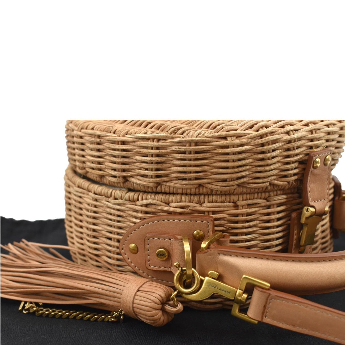 YVES SAINT LAURENT Mica Wicker Leather Crossbody Bag Beige