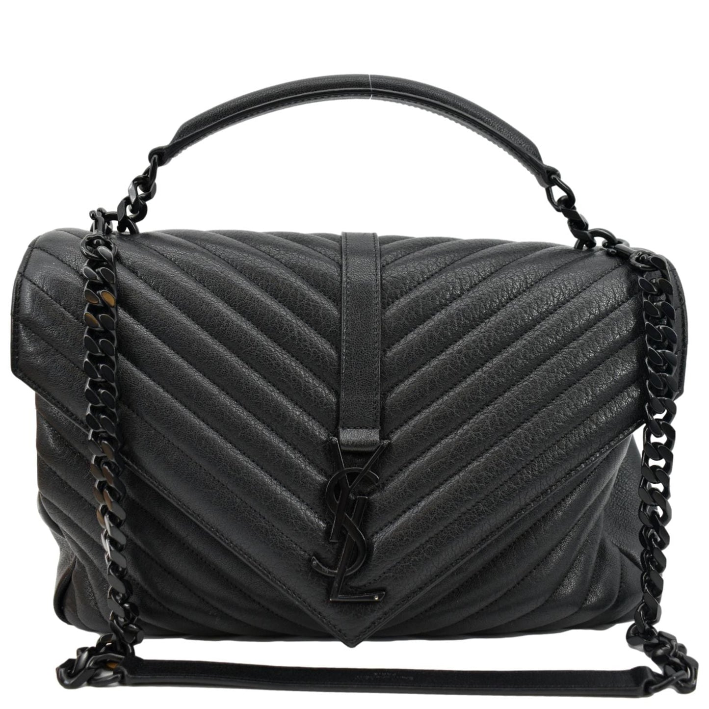 YVES SAINT LAURENT College Large Lambskin Leather Shoulder Chain Bag Black