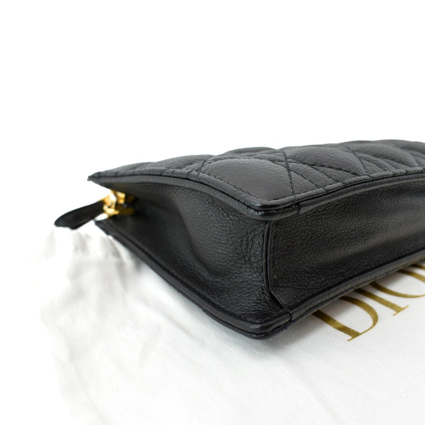 CHRISTIAN DIOR Caro Cannage Calfskin Zipped Pouch Black