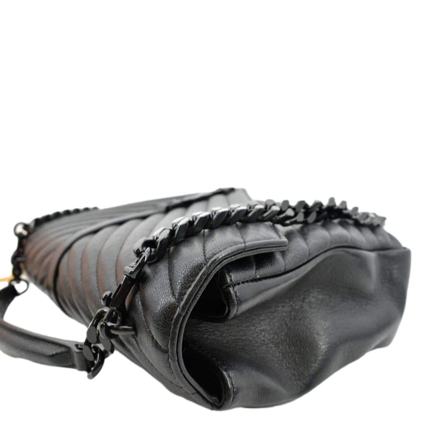 YVES SAINT LAURENT College Large Lambskin Leather Shoulder Chain Bag Black