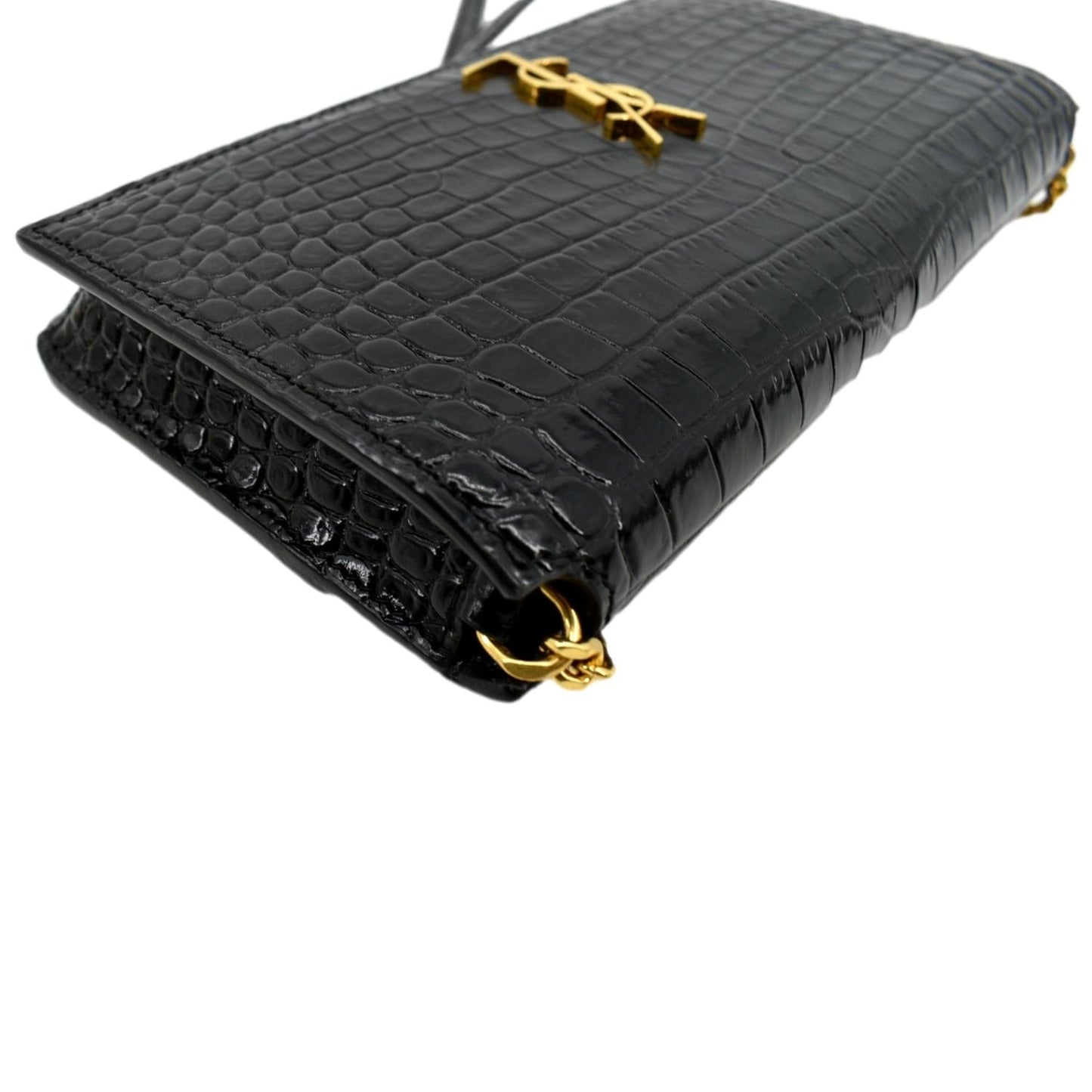 YVES SAINT LAURENT Kate Crocodile Leather Shoulder Bag Black
