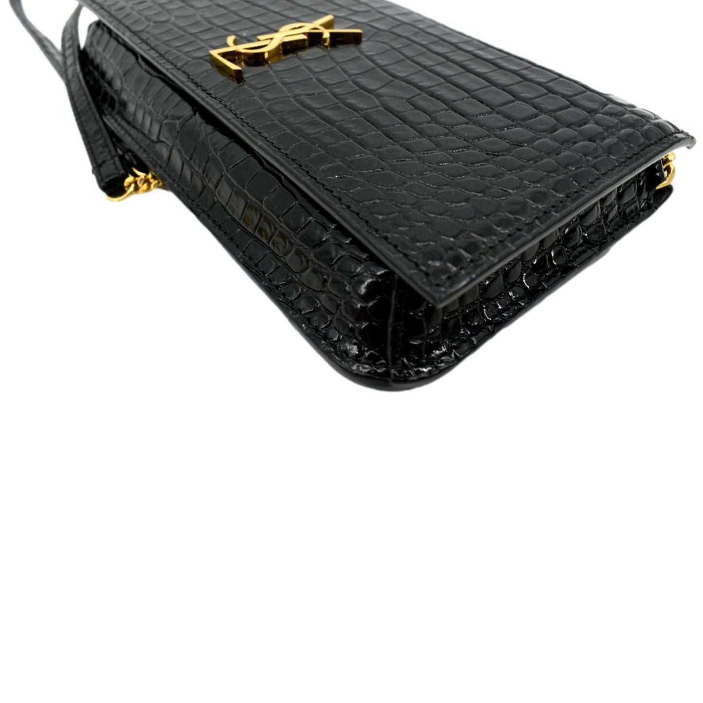 YVES SAINT LAURENT Kate Crocodile Leather Shoulder Bag Black