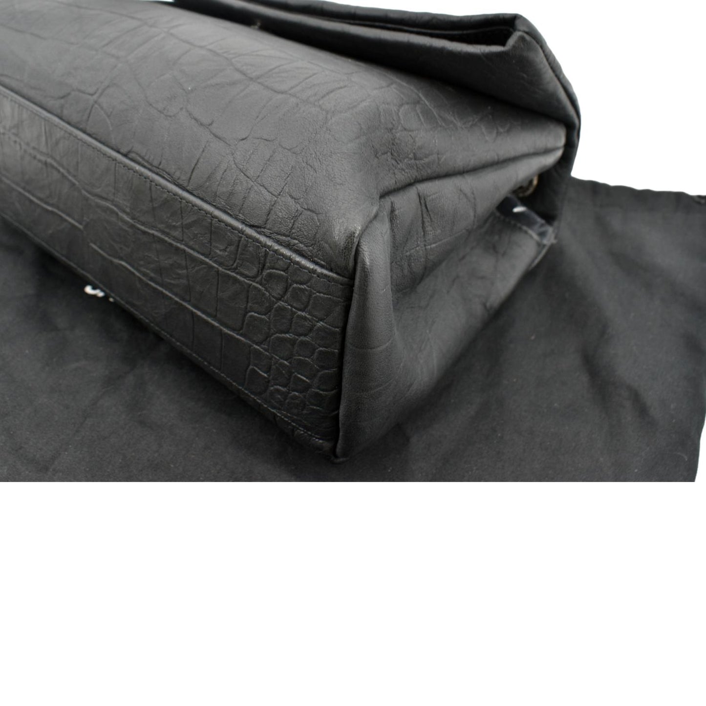 YVES SAINT LAURENT West Hollywood Fold-Over Croc Embossed Crossbody Bag Black